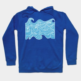 BLUE AND WHITE WAVES - LINE DRAWING - OCEAN WAVES - RIVER RAPIDS Hoodie